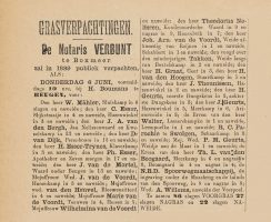 Advertentie in het Boxmeers Weekblad van 25 mei 1889 waarin de veiling van grasland wordt aangekondigd.