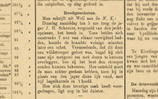 Bericht uit de Provinciale Noord-Brabantse Courant over de dood van de jachtopziener.